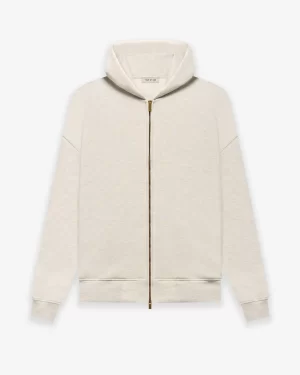 Essentials Fleece Zip Up Beige Hoodie