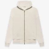 Essentials Fleece Zip Up Beige Hoodie