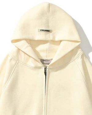 Essentials Reflective Zip-up Oversized Cream Hoodie