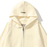 Essentials Reflective Zip-up Oversized Cream Hoodie