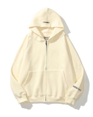 Essentials Reflective Zip-up Oversized Cream Hoodie